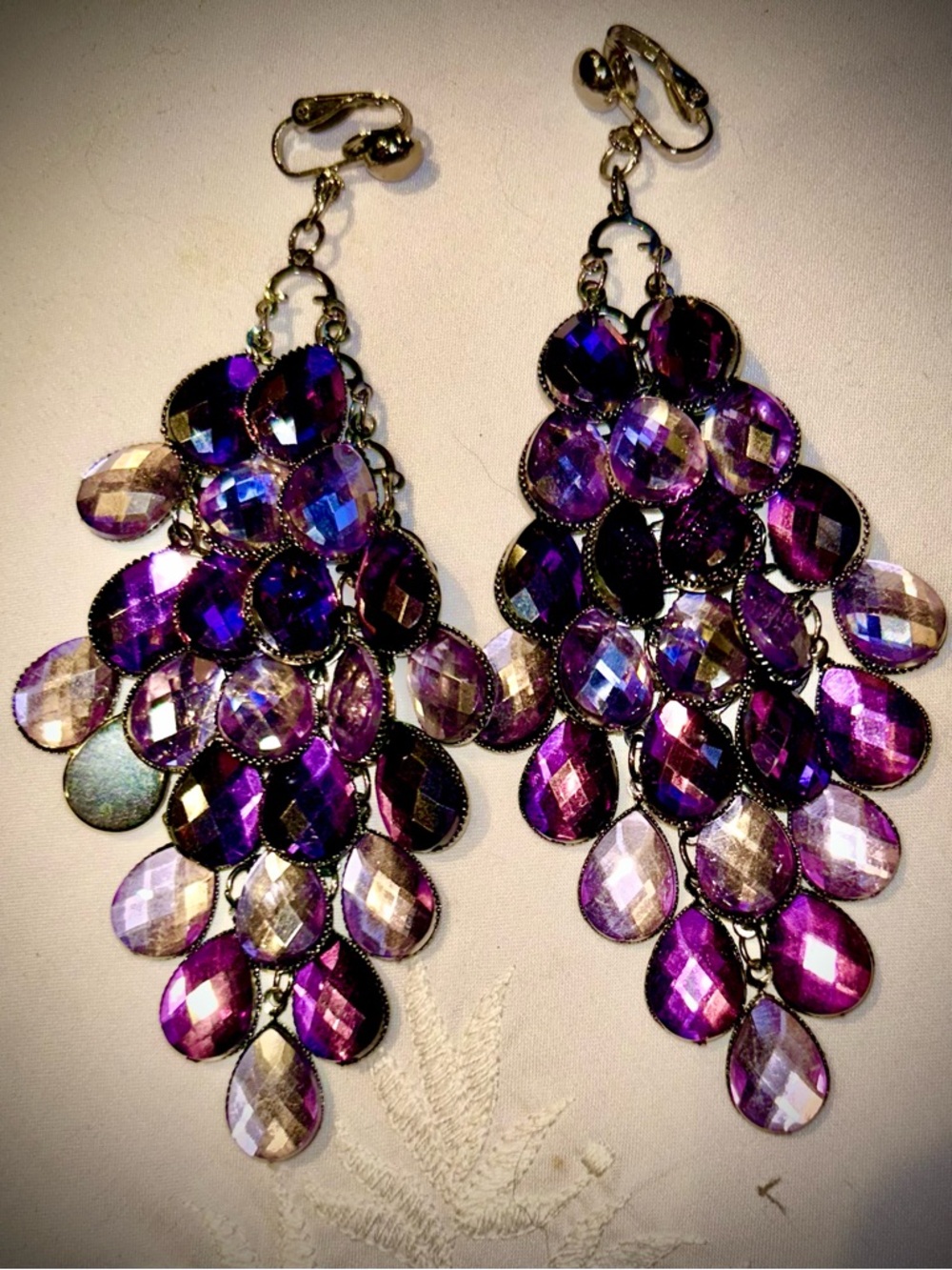 Purple Teardrop Cluster Dangle Earrings - Women Jewelry